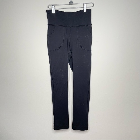 Lululemon Will Crop Vintage Luon Leggings Pockets Fold Down Waist Black Size 4 - Picture 6 of 8